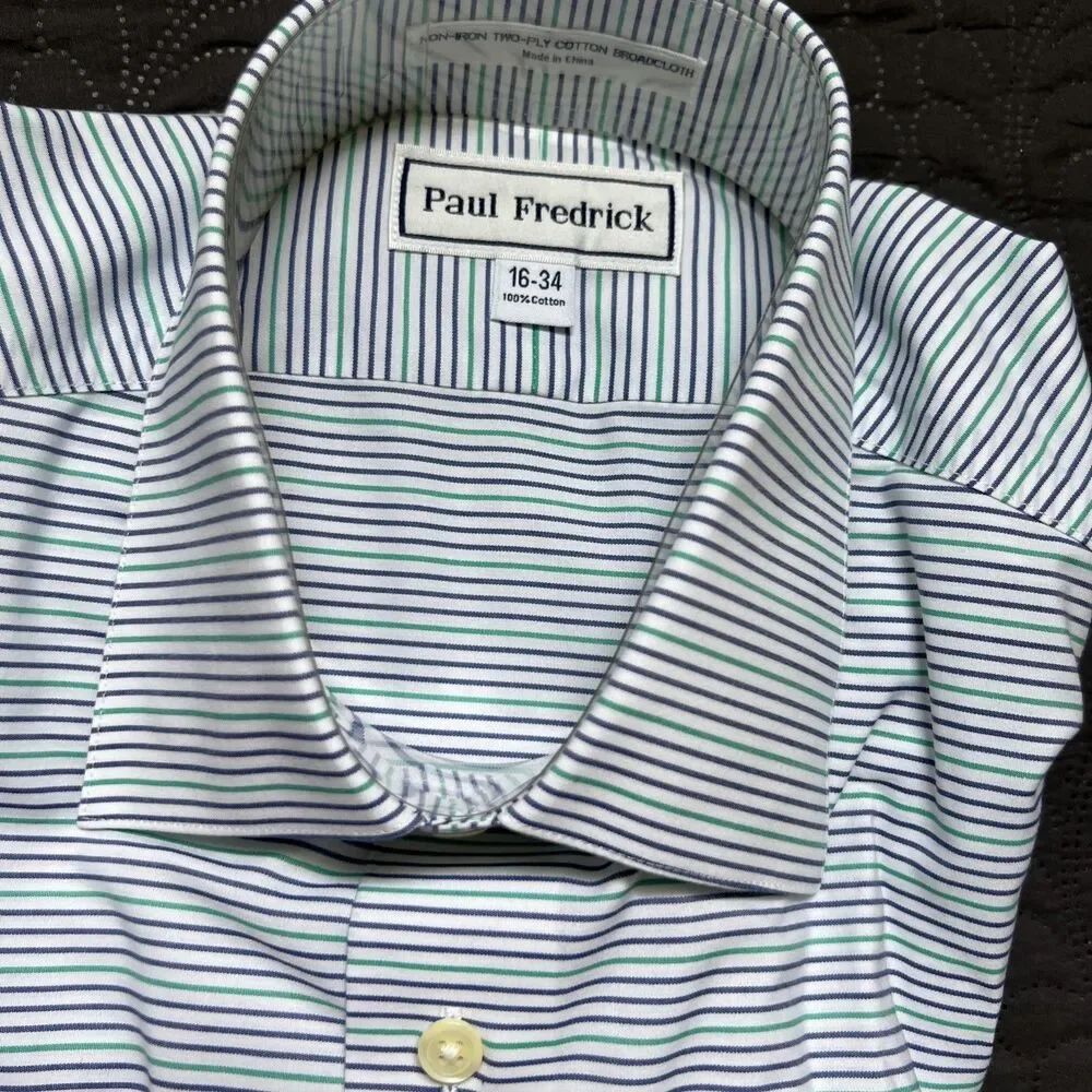 Paul Fredrick Non-Iron Two Ply Cotton Broadcloth Stripes Monogrammed EDE 16-34